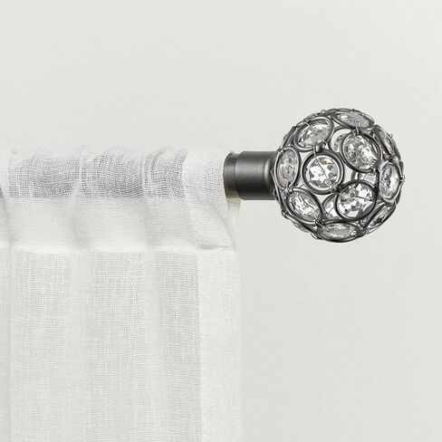 Exclusive Home Rings 1" Curtain Rod and Coordinating Finial Set, Gunmetal, Adjustable 36"-72" in Kuwait