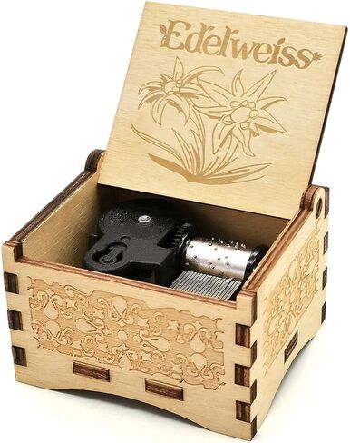 صندوق الموسيقى Micteney Edelweiss يختتم، ديكور خشبي يدوي الصنع/هدايا/ديكور منزلي (Edelweiss) in Kuwait