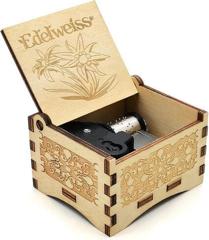 صندوق الموسيقى Micteney Edelweiss يختتم، ديكور خشبي يدوي الصنع/هدايا/ديكور منزلي (Edelweiss) in Kuwait