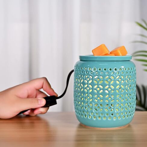 ASAWASA Ceramic Wax Melt Warmer with Timer and Silicone Dish,Candle Wax Warmer for Scented Wax & Essential Oils,Ideal Gift for Home Office Kitchen(Black) in Kuwait