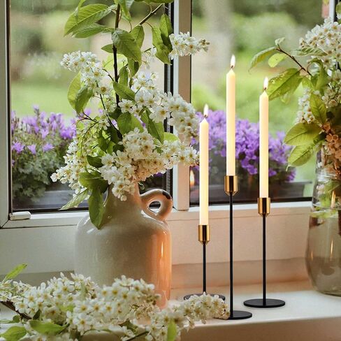 حامل شموع بتصميم عصري باللون الأسود غير اللامع من تانغباي، مجموعة من 3 قطع، حامل شموع معدني طويل القاع، حامل شموع مزخرف للشموع المثببة، يناسب الشموع السميكة مقاس 1.9 سم، قطعة مركزية لطاولة الطعام in Kuwait