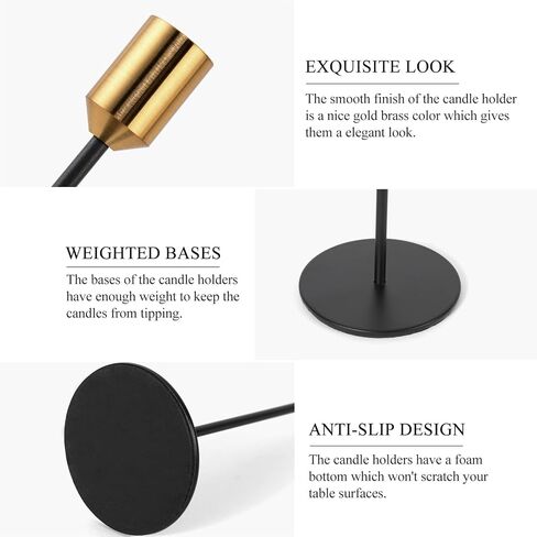 حامل شموع بتصميم عصري باللون الأسود غير اللامع من تانغباي، مجموعة من 3 قطع، حامل شموع معدني طويل القاع، حامل شموع مزخرف للشموع المثببة، يناسب الشموع السميكة مقاس 1.9 سم، قطعة مركزية لطاولة الطعام in Kuwait