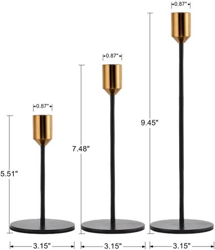 حامل شموع بتصميم عصري باللون الأسود غير اللامع من تانغباي، مجموعة من 3 قطع، حامل شموع معدني طويل القاع، حامل شموع مزخرف للشموع المثببة، يناسب الشموع السميكة مقاس 1.9 سم، قطعة مركزية لطاولة الطعام in Kuwait