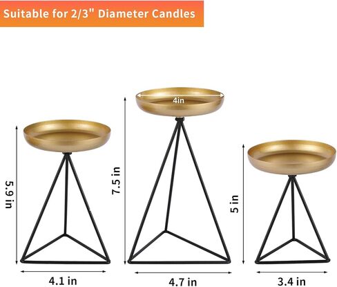 Candle Holders for Pillar Candle - 3Pcs Matte Black&Gold Candlestick Holders Metal Geometric Candle Stands for Wedding Party Festive Decor on Table Mantelpiece Fit for Candles of 2-3 Inches Diameter in Kuwait