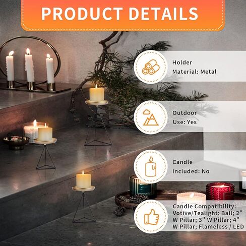 Candle Holders for Pillar Candle - 3Pcs Matte Black&Gold Candlestick Holders Metal Geometric Candle Stands for Wedding Party Festive Decor on Table Mantelpiece Fit for Candles of 2-3 Inches Diameter in Kuwait