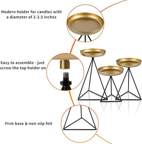 Candle Holders for Pillar Candle - 3Pcs Matte Black&Gold Candlestick Holders Metal Geometric Candle Stands for Wedding Party Festive Decor on Table Mantelpiece Fit for Candles of 2-3 Inches Diameter in Kuwait