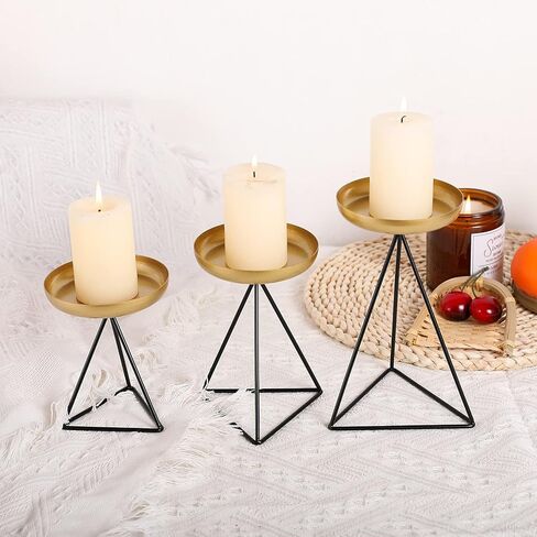 Candle Holders for Pillar Candle - 3Pcs Matte Black&Gold Candlestick Holders Metal Geometric Candle Stands for Wedding Party Festive Decor on Table Mantelpiece Fit for Candles of 2-3 Inches Diameter in Kuwait