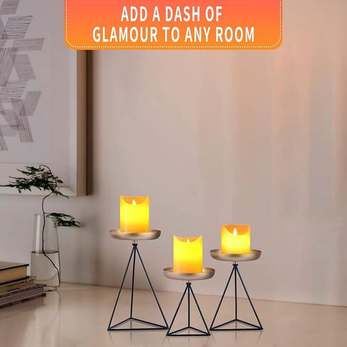 Candle Holders for Pillar Candle - 3Pcs Matte Black&Gold Candlestick Holders Metal Geometric Candle Stands for Wedding Party Festive Decor on Table Mantelpiece Fit for Candles of 2-3 Inches Diameter in Kuwait