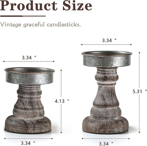 Distressed Wood & Metal Candle Holder, Set of 2 Modern Farmhouse Candlestick Holder, Farmhouse Table Decor, Rustic Decor for Mantel, Dining Table, Coffee Bar Centerpiece in Saudi Arabia