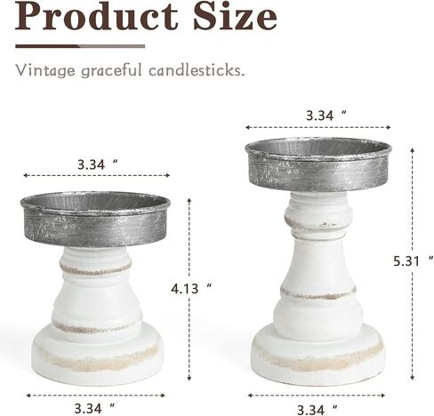Distressed Wood & Metal Candle Holder, Set of 2 Modern Farmhouse Candlestick Holder, Farmhouse Table Decor, Rustic Decor for Mantel, Dining Table, Coffee Bar Centerpiece in Kuwait