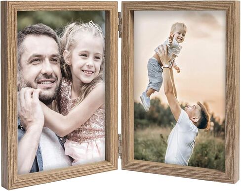 إطارات صور مزدوجة مقاس 5x7 مصنوعة من خشب إم دي إف مع حامل زجاجي حقيقي عموديًا على سطح الطاولة، باللون الأبيض in Kuwait