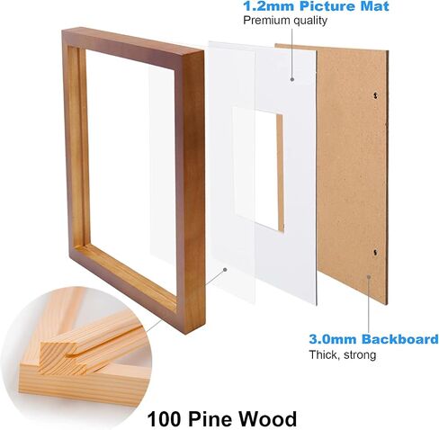 إطارات الصور Egofine 4 عبوات عرض الصور 5x7/8x10 مع حصيرة أو 11x14 بدون حصيرة مصنوعة من الخشب الصلب المغطى بزجاج شبكي لعرض سطح الطاولة وإطار صور مثبت على الحائط، بني فاتح in Kuwait