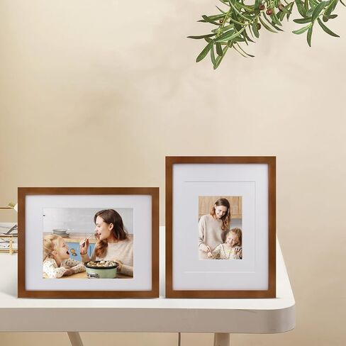 إطارات الصور Egofine 4 عبوات عرض الصور 5x7/8x10 مع حصيرة أو 11x14 بدون حصيرة مصنوعة من الخشب الصلب المغطى بزجاج شبكي لعرض سطح الطاولة وإطار صور مثبت على الحائط، بني فاتح in Kuwait