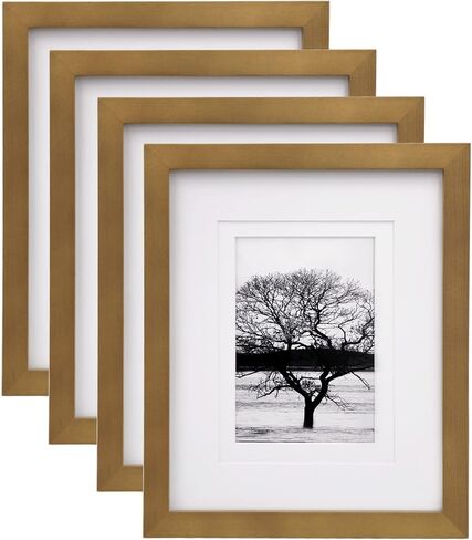 إطارات الصور Egofine 4 عبوات عرض الصور 5x7/8x10 مع حصيرة أو 11x14 بدون حصيرة مصنوعة من الخشب الصلب المغطى بزجاج شبكي لعرض سطح الطاولة وإطار صور مثبت على الحائط، بني فاتح in Kuwait
