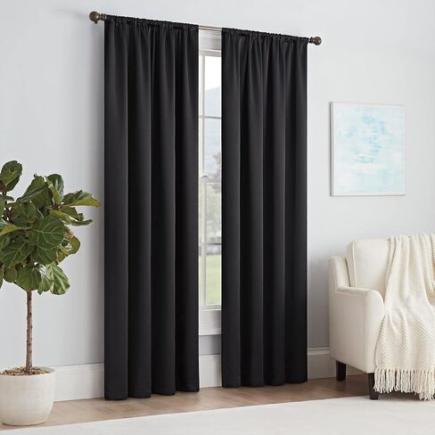 ستارة نافذة Eclipse Solid Thermapanel الحديثة لتعتيم الغرفة بجيب قضيب لغرفة النوم (لوحة واحدة)، 54 بوصة × 63 بوصة، أسود in Saudi Arabia