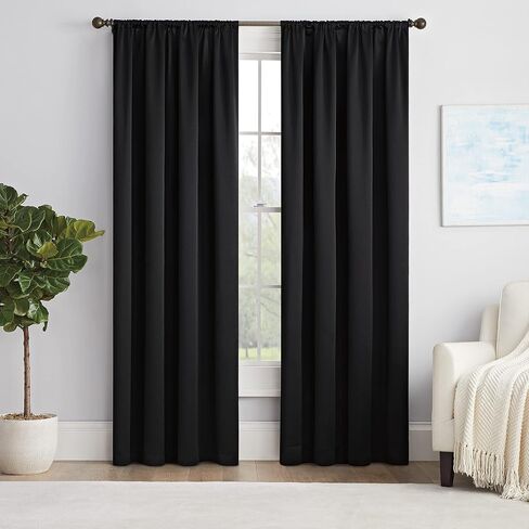 ستارة نافذة Eclipse Solid Thermapanel الحديثة لتعتيم الغرفة بجيب قضيب لغرفة النوم (لوحة واحدة)، 54 بوصة × 63 بوصة، أسود in Saudi Arabia