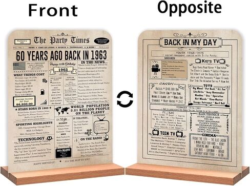 QiFyLeo Vintage 60th Birthday Gifts for Him Her, Two-sided Back in 1963 Poster Acrylic Sign with Stand, Retro 1963 Newspaper Poster, 60 Year Old Bday Party Decoration in Saudi Arabia
