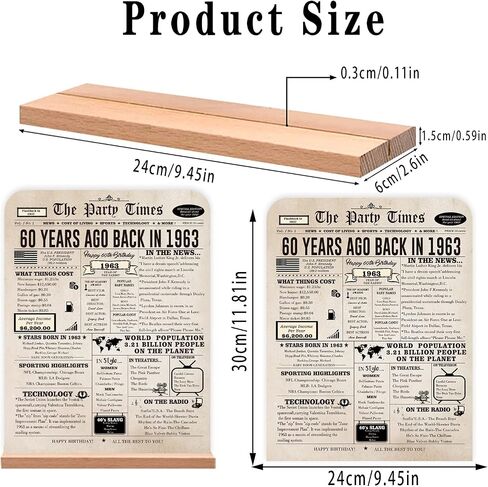 QiFyLeo Vintage 60th Birthday Gifts for Him Her, Two-sided Back in 1963 Poster Acrylic Sign with Stand, Retro 1963 Newspaper Poster, 60 Year Old Bday Party Decoration in Saudi Arabia