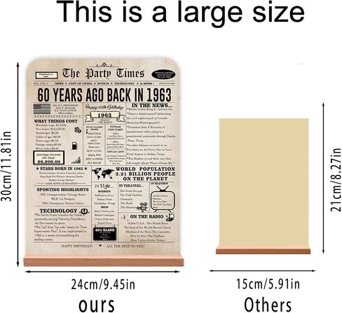 QiFyLeo Vintage 60th Birthday Gifts for Him Her, Two-sided Back in 1963 Poster Acrylic Sign with Stand, Retro 1963 Newspaper Poster, 60 Year Old Bday Party Decoration in Saudi Arabia