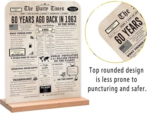 QiFyLeo Vintage 60th Birthday Gifts for Him Her, Two-sided Back in 1963 Poster Acrylic Sign with Stand, Retro 1963 Newspaper Poster, 60 Year Old Bday Party Decoration in Saudi Arabia