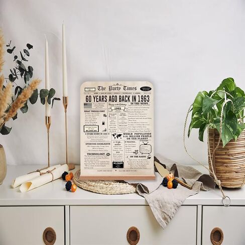 QiFyLeo Vintage 60th Birthday Gifts for Him Her, Two-sided Back in 1963 Poster Acrylic Sign with Stand, Retro 1963 Newspaper Poster, 60 Year Old Bday Party Decoration in Saudi Arabia