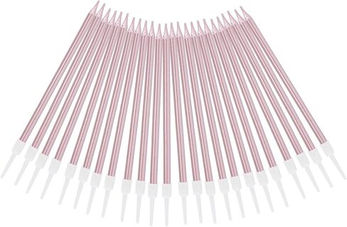 24 Count Metallic Birthday Candles Slow Burning Happy Birthday Cake Candles Long Thin Cake Cupcake Candle in Holders for Lucky Party, Wedding Party, Birthday Party Congregation (Pink) in Kuwait