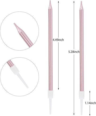 24 Count Metallic Birthday Candles Slow Burning Happy Birthday Cake Candles Long Thin Cake Cupcake Candle in Holders for Lucky Party, Wedding Party, Birthday Party Congregation (Pink) in Kuwait