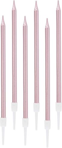 24 Count Metallic Birthday Candles Slow Burning Happy Birthday Cake Candles Long Thin Cake Cupcake Candle in Holders for Lucky Party, Wedding Party, Birthday Party Congregation (Pink) in Kuwait