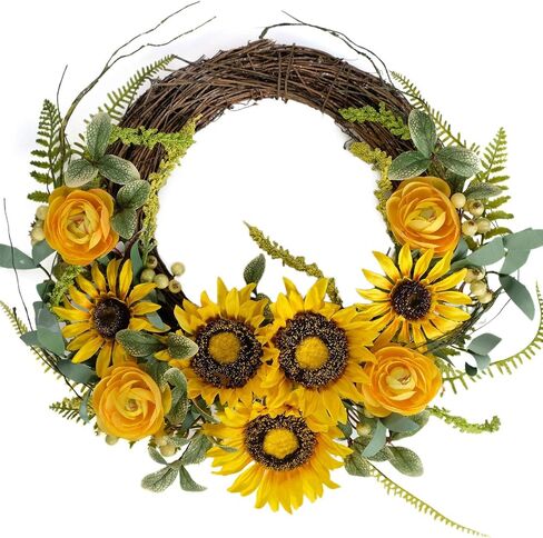 Bibelot 16 Inch Artificial Peonies Hydrangea Wreath Pink Peony Hydrangea Flowers with Daisy Wreath Spring Summer Wreaths Grapevine Wreath Green Leaves for Front Door Wall Wedding Home Decor… in Saudi Arabia