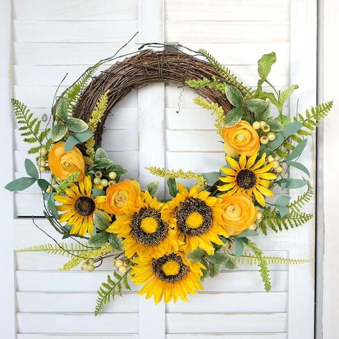 Bibelot 16 Inch Artificial Peonies Hydrangea Wreath Pink Peony Hydrangea Flowers with Daisy Wreath Spring Summer Wreaths Grapevine Wreath Green Leaves for Front Door Wall Wedding Home Decor… in Saudi Arabia