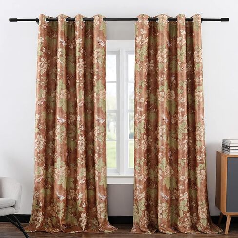 VOGOL Blackout Curtains with White Sheer, Mix and Match Thermal Insulted Drapes for Dining Room, Bird Flower Pattern Grommet Window Treatments Home Decor, 52 x 63, 2 Panels in Kuwait