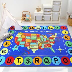 Capslpad Kids Rug USA Map Kids Play Rug 6'6"x 5' Large Size ABC Alphabet Educational Learning Classroom Area Rug Non Skid City Road Car Rug Play Mat for Children Bedroom Playroom Nursery Room in Kuwait