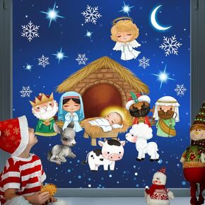 9 Sheets Christmas Window Clings Reusable Nativity Scene Window Clings Stickers Non Adhesive Religious Christmas Decorations The birth of Jesus Xmas Decals Christmas Window Decorations for Holy Night Christian Christmas Party in Saudi Arabia