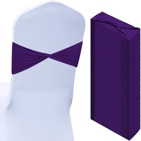 50 Pcs Spandex Chair Sashes Bows Chair Bands Slider Sashes for Chair Covers Elastic Chair Bands Ties Without Buckle Chair Decorations for Wedding Party Events Ceremony Birthday(Blue)
