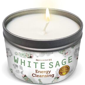 شمعة معطرة برائحة المريمية البيضاء تدوم طويلاً 101 من Magnificent | 6 أونصة - حرق لمدة 35 ساعة | شمعة شمع الصويا الطبيعية والعضوية بالكامل لتنقية الطاقة المنزلية وشفاء الشاكرا وإظهارها