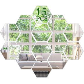 KimDaro Mirror Wall Stickers Non Glass Mirror Plastic Mirror 3D Hexagon Acrylic Mirror Wall Decor Self Adhesive Tiles (15 PCS) in Saudi Arabia