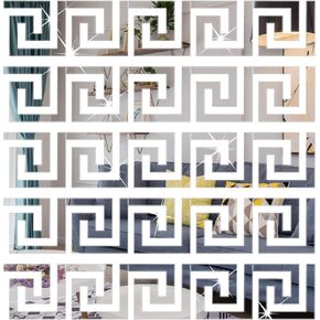SelfTek 30Pcs Acrylic Mirror Wall Stickers Mirror Decals Peel and Stick Mirror Tiles Border DIY Adhesive Wall Decor Stickers for Living Room Home Background Decor (Gold)