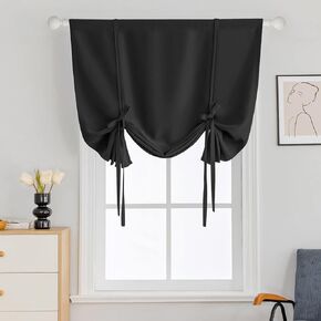 Window Coverings Tie Up Curtains Blackout Tie Up Curtain Thermal Insulated Blackout Thermal Insulated Short Curtains Room Darkening Small Curtains Nursery, 24 x 47 Inch, Black in Saudi Arabia