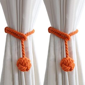 1Pair American Hand Knitting Curtain Rope Rural Cotton Rope Tie Band (Beige)