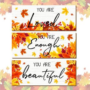 3 Pieces Fall Inspirational Hanging Wall Art Motivative Word Signs Thanksgiving Door Decor for Home You Are Enough Wooden Wall Art Decor Rustic Wood Plaque Farmhouse Fall Sign for Kitchen Bathroom in Saudi Arabia