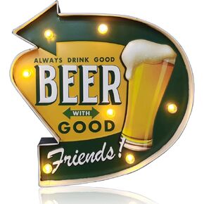 Bar Light Up Signs, Metal Wall Decorations, Retro Tin Vintage Decor Signs, Handmade Wall Art Hanging Design Light Up Sign, for Cafe, Bar, Home, Kitchen, Living Room-Battery Operated