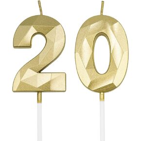 20th Birthday Candles for Cake, Gold Number 20 3D Diamond Shaped Candle Birthday Decorations Party Supplies for Girls, Boys, Women or Men in Saudi Arabia