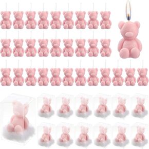 Hoolerry 30 Pcs Baby Shower Favors Bear Candles Favors with 30 Boxes Bear Shaped Candles Handmade Mini Bear Candles Bulk for Baby Shower Boys Girls Wedding Gender Reveal Party Guest (Light Pink)
