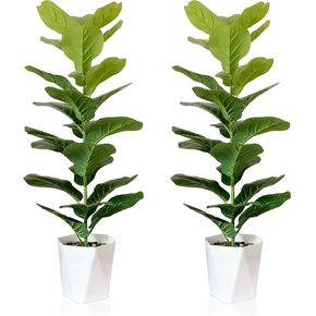 Set of 2 Artificial Areca Palm Plants in Pots, 32 Inch Fake Tropical Palm Trees with Greenery Leaves and Stems, Faux Floor Plants Indoor Outdoor for Office, Store, Home Decoration