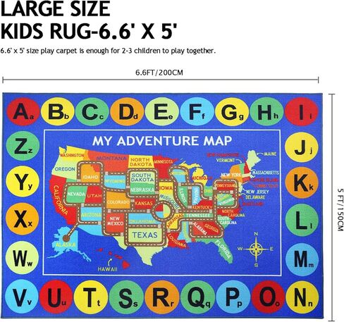 Capslpad Kids Rug USA Map Kids Play Rug 6'6"x 5' Large Size ABC Alphabet Educational Learning Classroom Area Rug Non Skid City Road Car Rug Play Mat for Children Bedroom Playroom Nursery Room in Kuwait