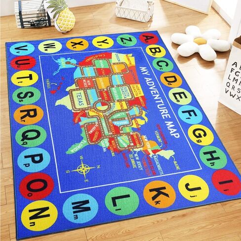 Capslpad Kids Rug USA Map Kids Play Rug 6'6"x 5' Large Size ABC Alphabet Educational Learning Classroom Area Rug Non Skid City Road Car Rug Play Mat for Children Bedroom Playroom Nursery Room in Kuwait