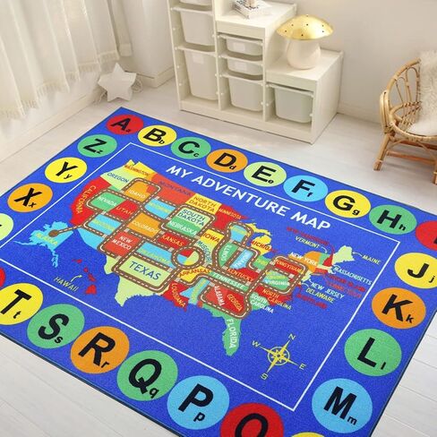 Capslpad Kids Rug USA Map Kids Play Rug 6'6"x 5' Large Size ABC Alphabet Educational Learning Classroom Area Rug Non Skid City Road Car Rug Play Mat for Children Bedroom Playroom Nursery Room in Kuwait