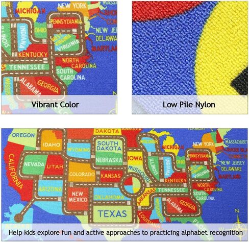 Capslpad Kids Rug USA Map Kids Play Rug 6'6"x 5' Large Size ABC Alphabet Educational Learning Classroom Area Rug Non Skid City Road Car Rug Play Mat for Children Bedroom Playroom Nursery Room in Kuwait