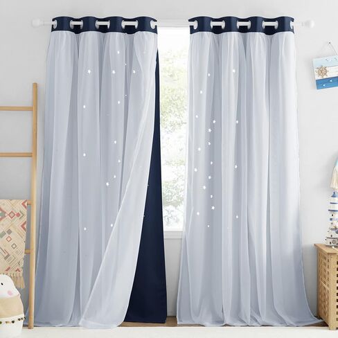 NICETOWN Curtains for Girls Bedroom Kids Curtains Rainbow Curtains Girls Curtains Star Curtains Princess Room Decor for Daughter Bedroom Window, 34" x 63"L, Purple & Blue & Pink, 2 Panels in Kuwait