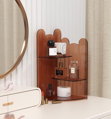 حامل عرض شفاف من 3 طبقات، حامل أكريليك للعرض، نماذج إبداعية لمنظمات الأكريليك للعطور، حامل عرض سطح المكتب للتنظيم والديكور (11.8 بوصة × 8.2 بوصة بني شفاف) in Kuwait